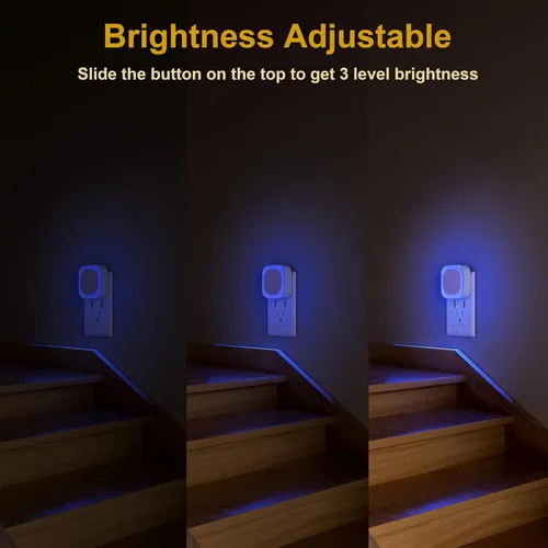 Vista 2 de Paquete de 2 luces nocturnas enchufables regulables, luz nocturna azul, sensor automático de atardecer a amanecer, luz nocturna LED, brillo suave