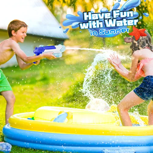 Vista 7 de WOLKEK Pistolas de agua para niños y adultos, paquete de 4 pistolas de chorro de alta capacidad de 400 CC de largo alcance, juguetes de piscina