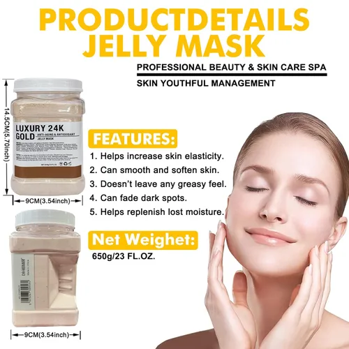 Vista 8 de Máscara de gelatina en polvo para faciales, antienvejecimiento de oro de 24 quilates, mascarilla facial profesional para combatir líneas finas