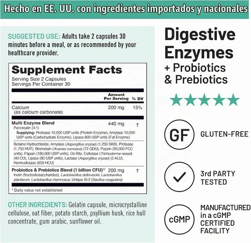 Vista 4 de NatureWise Enzimas Digestivas – Enzimas Múltiples con Probióticos + Prebióticos – Comodidad Después de la Comida y Apoyo de la Hinchazón + Ayuda a