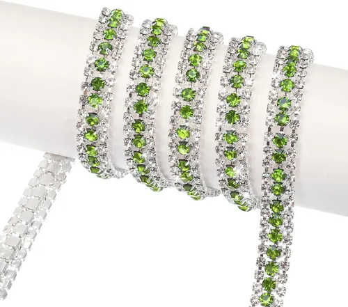 Vista 8 de MECCANIXITY Cadena de 5 yardas, 0.354 in, 3 filas de diamantes de imitación de cristal con cierre de cadena para coser, manualidades, joyería