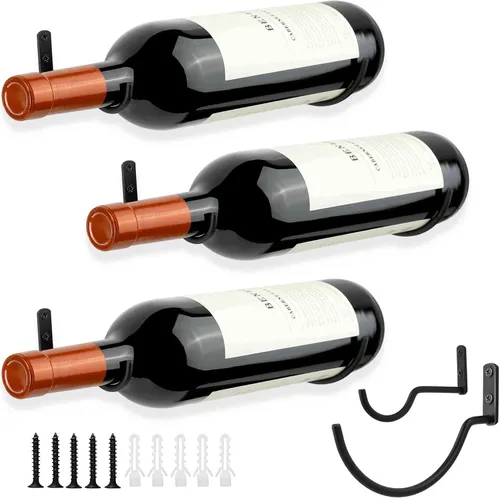 Vista 11 de AQAREA Estante de vino montado en la pared: soporte de metal para 10 botellas de vino - Estante de almacenamiento de vino negro