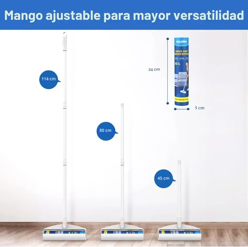 Vista 6 de Rodillos de pelusa grandes para alfombras, rodillos adhesivos para piso DELOMO de 9.45 pulgadas con 3 mangos extensibles, trapeador adhesivo