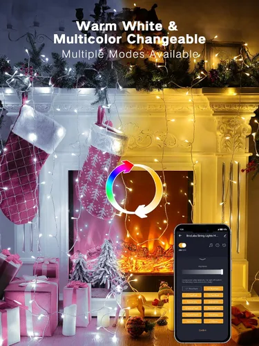 Vista 7 de Brizled Luces de Navidad inteligentes, 66 pies, 200 luces LED de color blanco cálido y blanco frío que cambian de color, luces de hadas con control