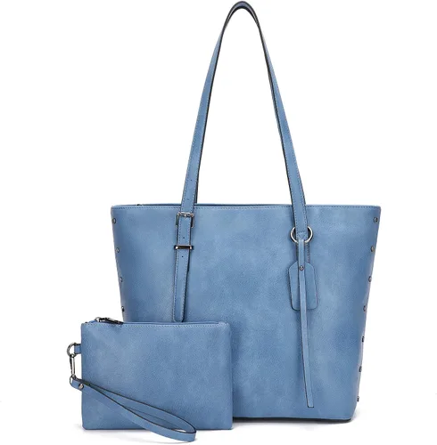Vista 13 de KL928 Bolso de mano para mujer, bolso de mano de piel sintética, bolso de hombro grande, asa superior, monederos, juego de 2 piezas