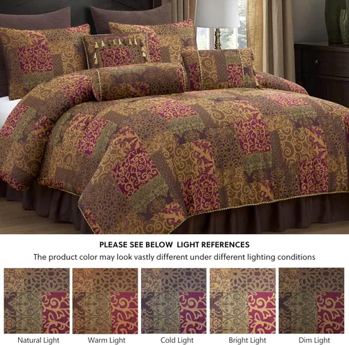 Vista 5 de Chezmoi Collection Amelia - Juego de edredón jacquard floral de 9 piezas, tamaño Queen, multicolor