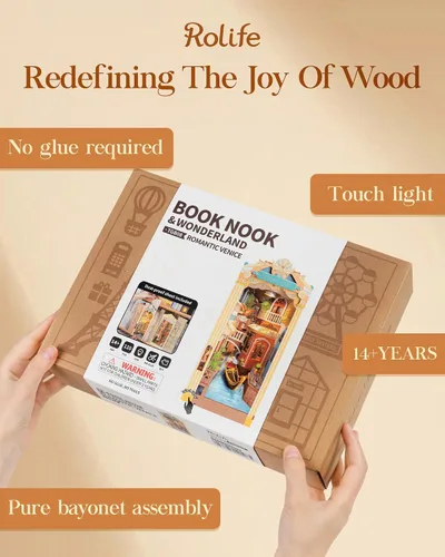 Vista 7 de Rolife Kit de rincón de libros para adultos, kit de rincón de libros en miniatura, rompecabezas de madera 3D, sujetalibros decorativos creativos