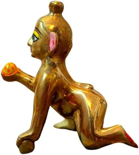 Vista 2 de Laddu Gopal kanha MakhanChor Thakur Ji (Young Krishna) Vendido por Suvij Atractiva Escultura AshtaDhatu Latón Puro Tamaño Estándar (Tamaño 4)