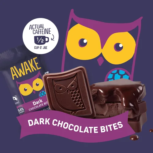 Vista 9 de AWAKE - Bocaditos de chocolate con cafeína - Chocolate oscuro, 50 bocaditos - 50mg de cafeína - Bocaditos energéticos envueltos individualmente