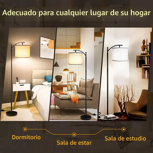 Vista 5 de Rottogoon - Lámpara de pie para sala de estar, lámpara de pie LED con 2 pantallas para dormitorio, incluye bombilla LED de 9 W - Negro Sombra