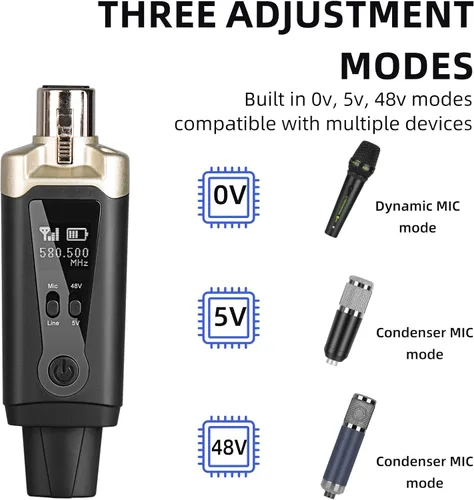 Vista 6 de Depusheng Receptor transmisor de guitarra inalámbrico T9, receptor transmisor de micrófono inalámbrico XLR Sistema inalámbrico para micrófono
