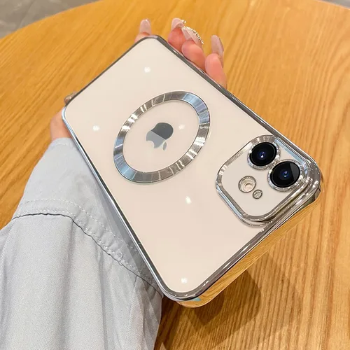 Vista 43 de Funda magnética transparente compatible con iPhone 11, lujosa funda MagSafe transparente a prueba de golpes con protector completo de lente