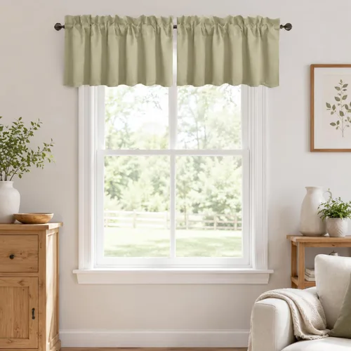 Vista 13 de Aquazolax Half Window Curtains 24 Inch Length, 28" Wide Rod Pocket Small Window Treatment for Kitchen, Bathroom, Camper, Beige, 2 Panels Set