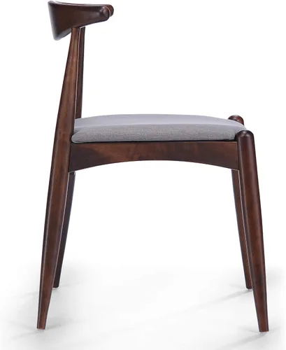 Vista 8 de Sandra Grey set de 2 sillas modernas, para comedor, estilo mediados de siglo, de tela color gris y madera de nogal.