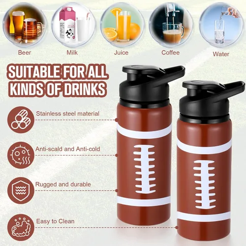 Vista 3 de Honeydak Paquete de 12 botellas de agua de fútbol de 20 onzas a granel para hombres, botellas de viaje de metal con tapa a presión y asa