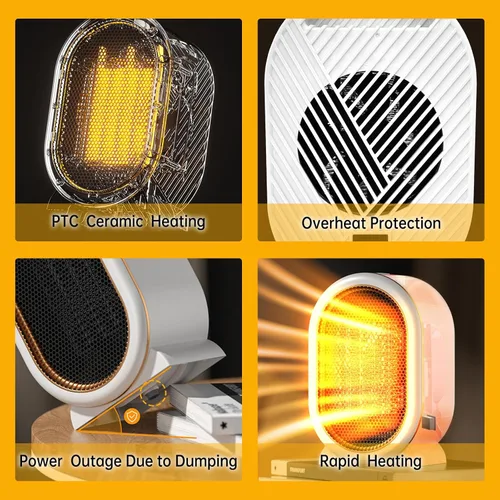 Vista 7 de Calentadores de Espacio para Uso en Interiores, Calentador Portátil de 1200W 2Velocidades, Calentador Eléctrico Pequeño Rápido y Silencioso