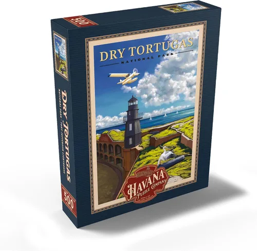 Vista 2 de MyPuzzle Dry Tortugas National Park - Faro de Fort Jefferson, póster de viaje vintage, rompecabezas prémium de 500 piezas para adultos