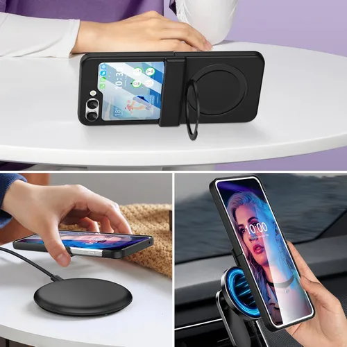 Vista 6 de Funda magnética diseñada para Galaxy Z Flip 5 con protección de bisagra y soporte [compatible con MagSafe] para Samsung Flip 5 Slim Funda protectora