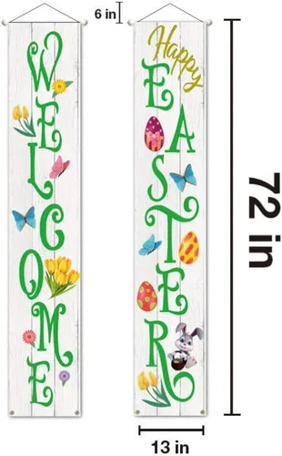 Vista 3 de Letrero de fiesta de Pascua para decoración de Pascua, cartel de bienvenida para puerta delantera, para colgar en interiores y exteriores