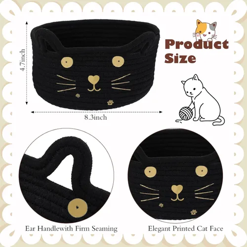 Vista 3 de Zopeal Cesta de almacenamiento tejida para gatos, organizador tejido con orejas, juguete decorativo de Navidad para mascotas, bonita canasta
