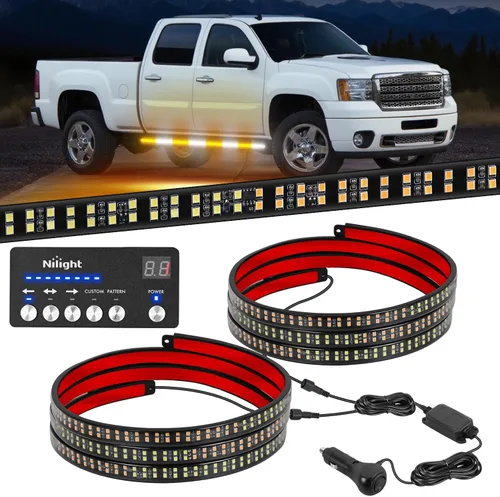 Vista 27 de Nilight 2 piezas de 24 pulgadas de tira de luces estroboscópicas para parrilla de camiones, 384 LED, luz de emergencia ámbar, flexible, intermitente