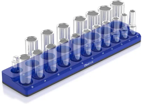 Vista 26 de Olsa Tools - Organizador magnético de llaves de vaso Con accionamiento de 1/4 pulgada Métrico Rojo Con capacidad para 26 llaves de vaso