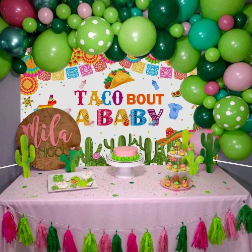 Vista 2 de Avezano Taco Bout a Baby - Fondo de fiesta mexicana para baby shower, pancarta temática de cactus neutro, 70.8 x 43.3 pulgadas