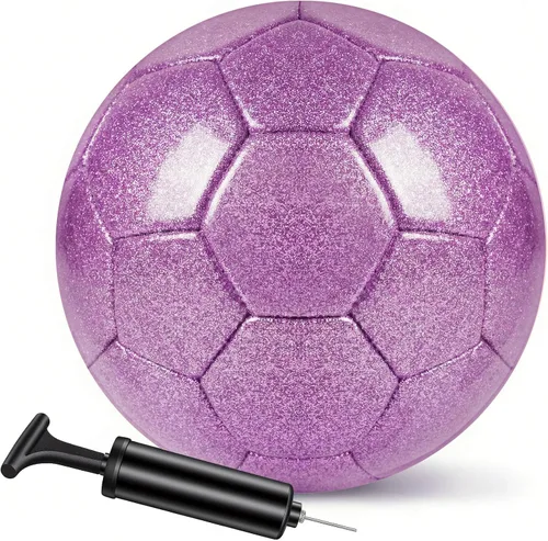 Vista 10 de Balón de fútbol dorado con purpurina con bomba y aguja, kit de pelota de fútbol para regreso a la escuela, regalos de cumpleaños, pelota