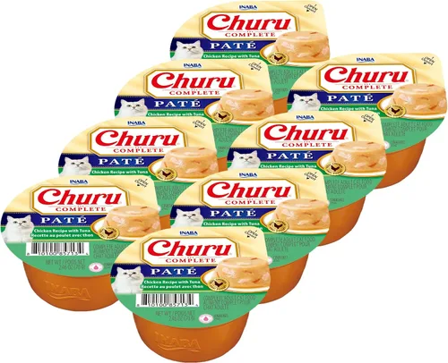 Vista 5 de INABA Churu - Paté completo para gatos, sin granos, alto contenido de proteínas y humedad, alimento húmedo para gatos con aceite de pescado, taza