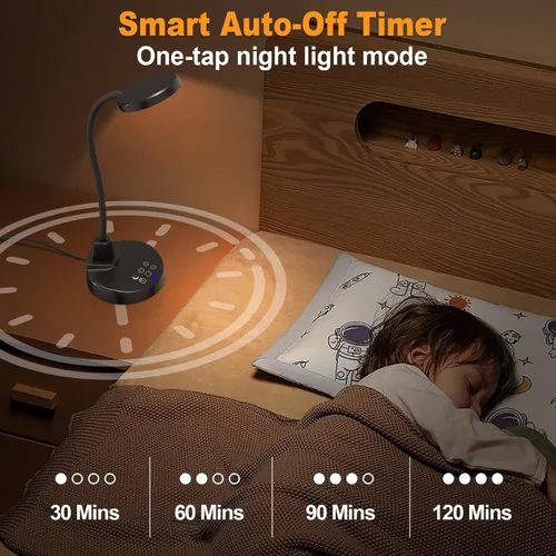 Vista 5 de Lámpara de escritorio LED de 15W con puertos de carga USB – Lámpara de mesa regulable con 3 temperaturas de color, 5 niveles de brillo, 4