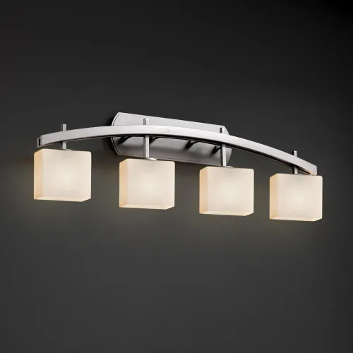Vista 4 de Justice Design Group Lighting FSN-8594-55-OPAL-CROM Justice Design Group - Fusion - Barra de baño de 4 luces Archway - Rectángulo - Acabado cromado