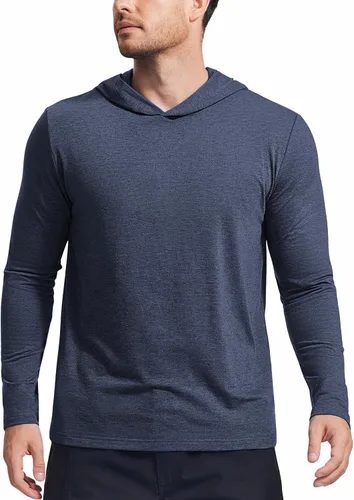 Vista 24 de PINSPARK Sudaderas ligeras con capucha tipo pullover para hombres, manga larga, sudadera con capucha para golf, gimnasio, entrenamiento, sudadera
