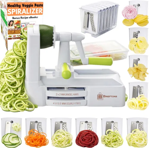 Vista 15 de Brieftons Espiralizador de verduras de 5 hojas: rebanador en espiral más fuerte y pesado, el mejor fabricante de pasta de espaguetis de verduras