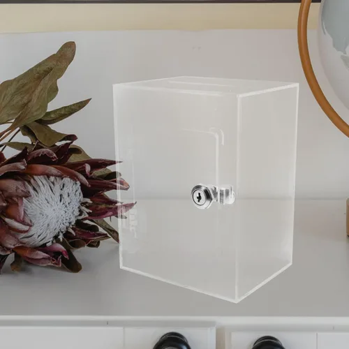 Vista 5 de Alipis Alcancía transparente, caja de acrílico para ahorrar dinero, caja de sugerencias, buzón de correo, urna de ahorro, moneda, dinero, alcancía
