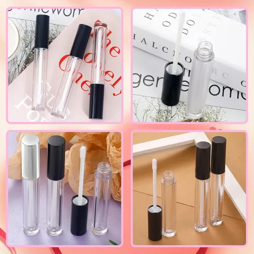 Vista 8 de Bercoor Paquete de 30 tubos de brillo de labios, botella vacía de bálsamo labial recargable de 0.3 fl oz, recipiente de plástico transparente