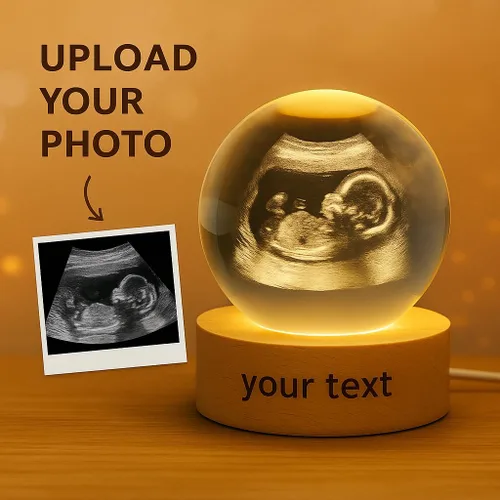 Vista 3 de Bola de cristal 3D personalizada con base de luz LED, luz nocturna de fotos personalizada y marcos de fotos, regalo único para baby shower, boda