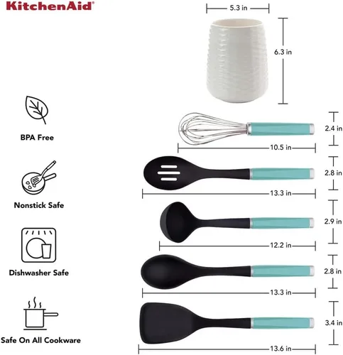 Vista 3 de KitchenAid KQ562BXAQA - Juego de herramientas y artilugios con Crock, 6 piezas, aguamarina