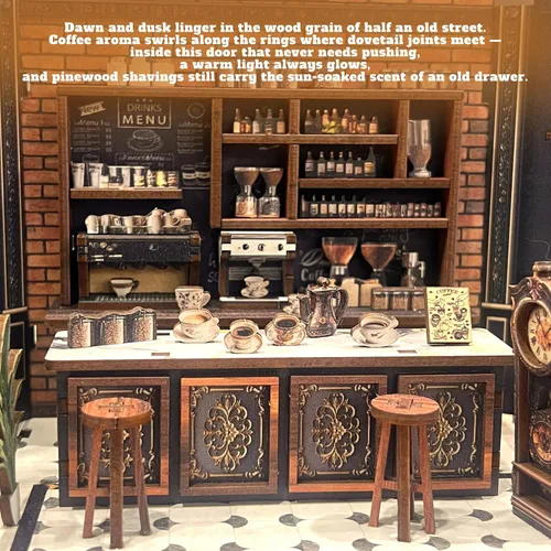 Vista 5 de Kit de rincón de libros para cafetería, kit de casa en miniatura con luz LED para adultos y adolescentes, rompecabezas de madera 3D, rincón