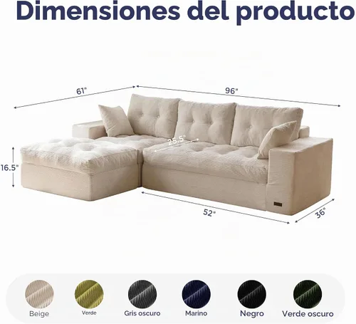 Vista 2 de MAXYOYO Sofá modular modular en forma de L de 96 pulgadas con otomana, sofá sin hueso con cojín en capas, sofá tapizado en una caja, combinación