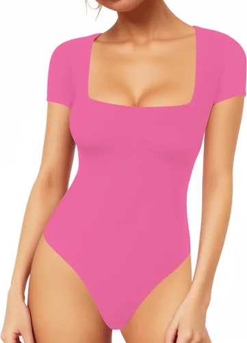 Vista 156 de MANGOPOP - Body de manga corta con cuello cuadrado para mujer