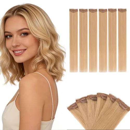 Vista 10 de 6 extensiones de cabello real con 6 clips, cabello ondulado de 10 pulgadas, color marrón oscuro