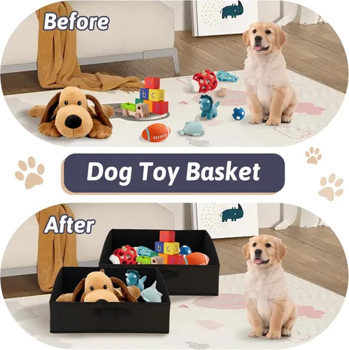 Vista 5 de VCEPJH Organizador de caja de juguetes plegable para perros, paquete de 2 cubos grandes de juguetes para perros con asa de tela, cesta abierta