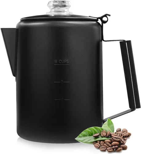 Vista 10 de MEREZA Cafetera de camping para estufa, cafetera, percolador, fogata, cafetera de acero inoxidable, cafetera para acampar al aire libre, hogar, 9