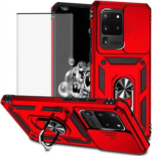 Vista 8 de Funda para Galaxy S20 Ultra/Samsung S20 Ultra SM-G988U con protector de pantalla de vidrio templado y cubierta para cámara deslizante, anillo Oro