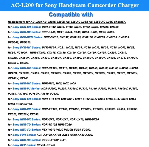 Vista 2 de Cable de alimentación USB AC-L200 cargador para videocámara Sony