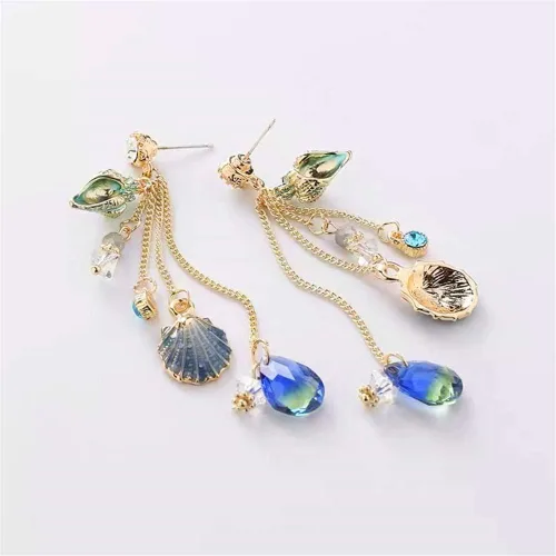 Vista 8 de Damleng - Pendientes largos con borla y concha de océano brillantes para mujer y niña