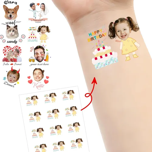 Vista 15 de Tatuajes personalizados temporales personalizados temporales con nombre, logotipo, foto facial para adultos, boda, cumpleaños, San Valentín