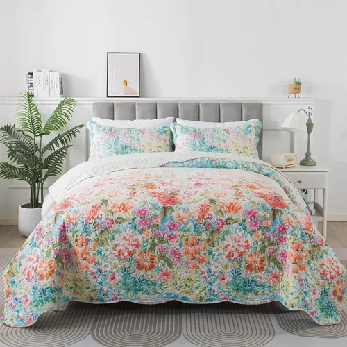 Vista 38 de HoneiLife - Juego de edredón de 3 piezas, colcha ligera de microfibra, diseño de flores silvestres, cubrecamas ligero y botánico, para todas