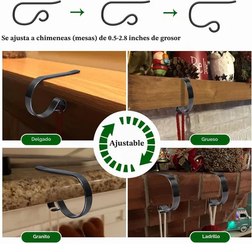 Vista 2 de Juego de 4 soportes de calcetines de Navidad para manto, soportes de calcetines de Navidad sin arañazos para chimenea de chimenea, ganchos multiusos