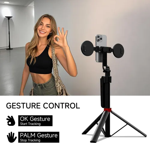 Vista 2 de Trípode de seguimiento automático de cara de 70 pulgadas para iPhone, rotación 360 de viaje, soporte para selfie con control remoto, control
